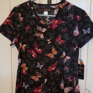 KOI Basics nursing scrub top XS butterflies